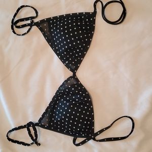 Shade & Shore Black Polka-Dot Bikini Top Large